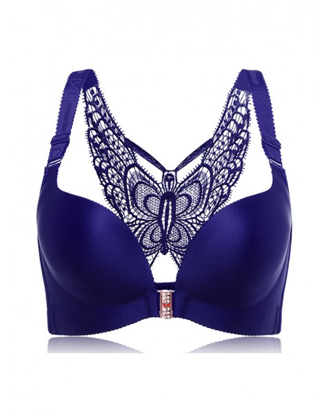 Front Closure Butterfly Embroidery Back Wireless Push Up Bra - DD 48  Red