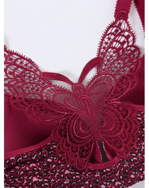Front Closure Butterfly Embroidery Back Wireless Push Up Bra - DD 48  Red