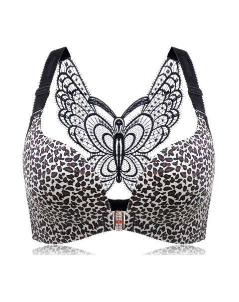 Front Closure Butterfly Embroidery Back Wireless Push Up Bra - DD 48  Red