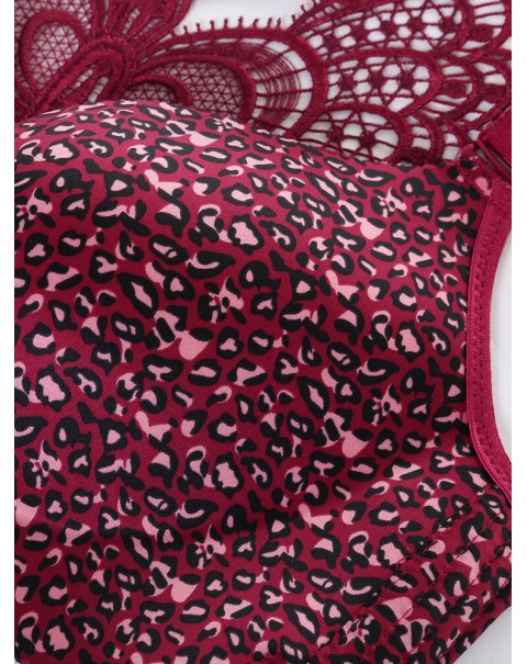 Front Closure Butterfly Embroidery Back Wireless Push Up Bra - DD 48  Red