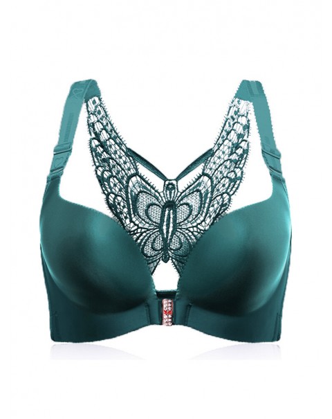 Front Closure Butterfly Embroidery Back Wireless Push Up Bra - DD 48  Red