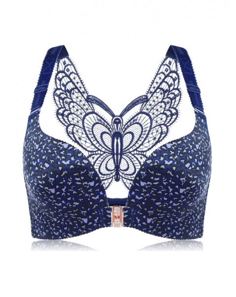 Front Closure Butterfly Embroidery Back Wireless Push Up Bra - DD 48  Red