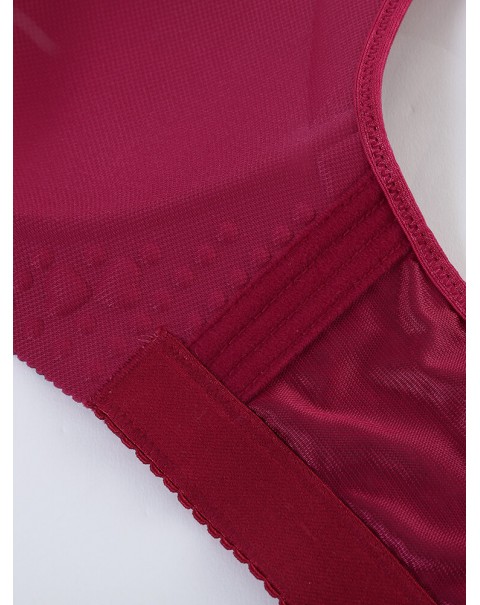 Front Closure Butterfly Embroidery Back Wireless Push Up Bra - DD 48  Red