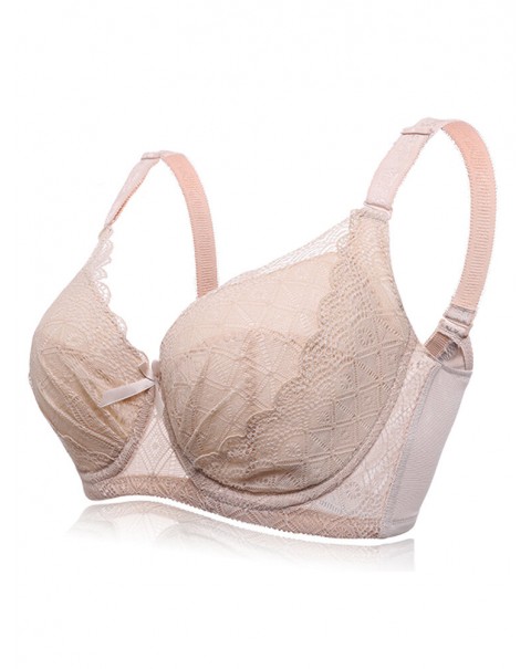 Plus Size Full Cup Push Up Gather Thin Bra - DD 48 Nude