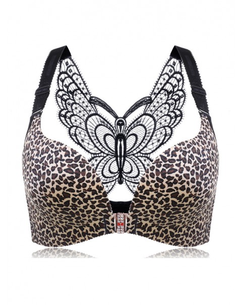 Front Closure Butterfly Embroidery Back Wireless Push Up Bra - DD 48  Red