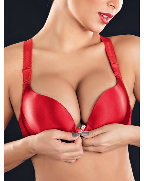 Front Closure Butterfly Embroidery Back Wireless Push Up Bra - DD 48  Red