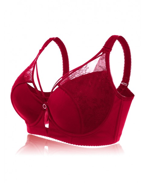 Plus Size Lace Criss Cross Full Coverage Gather Adjustable Bra - 38 Black