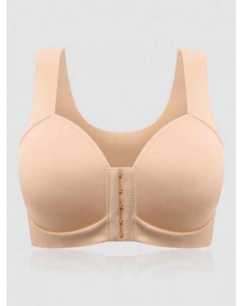Women Solid Front Closure Wireless Lightly Lined Push Up Bras - Gray C 38