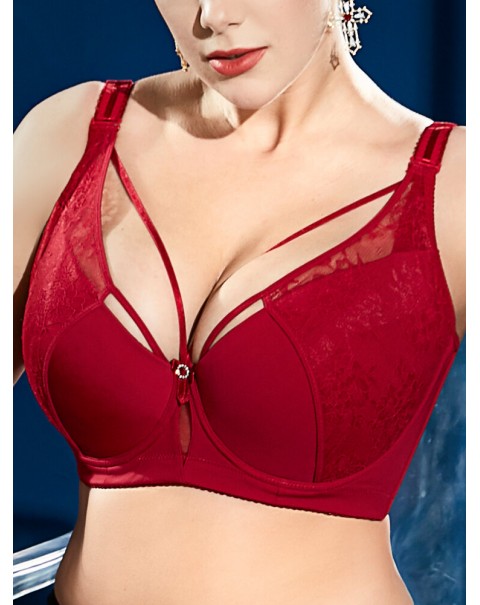 Plus Size Lace Criss Cross Full Coverage Gather Adjustable Bra - 38 Black