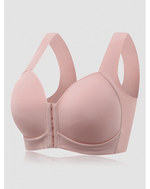 Women Solid Front Closure Wireless Lightly Lined Push Up Bras - Gray C 38