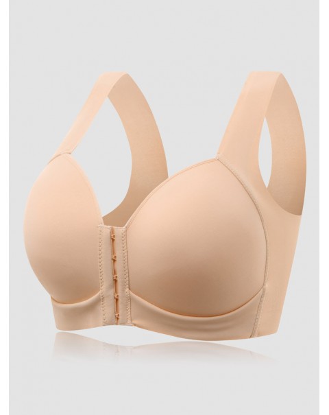 Women Solid Front Closure Wireless Lightly Lined Push Up Bras - Gray C 38