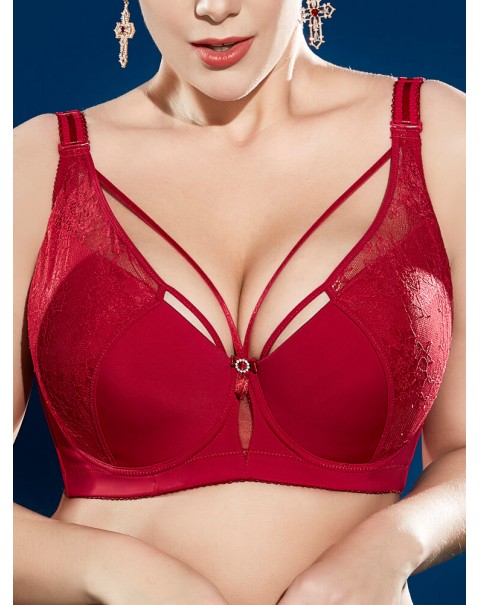 Plus Size Lace Criss Cross Full Coverage Gather Adjustable Bra - 38 Black