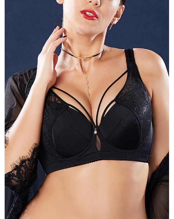 Plus Size Lace Criss Cross Full Coverage Gather Ad...