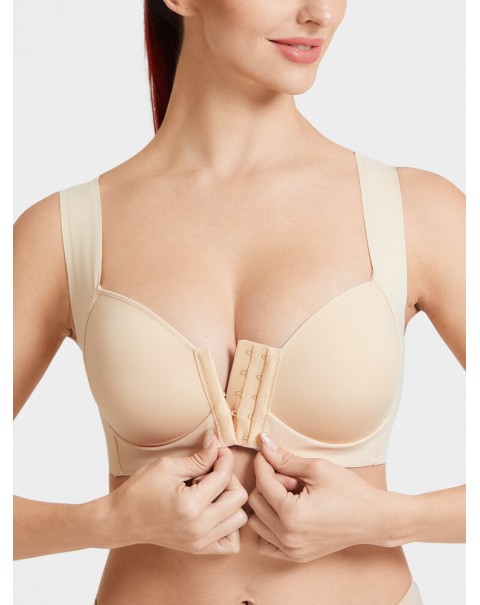Women Solid Front Closure Wireless Lightly Lined Push Up Bras - Gray C 38