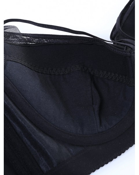 Plus Size Lace Criss Cross Full Coverage Gather Adjustable Bra - 38 Black