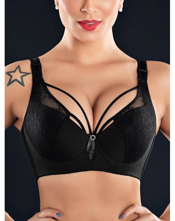 Plus Size Lace Criss Cross Full Coverage Gather Ad...