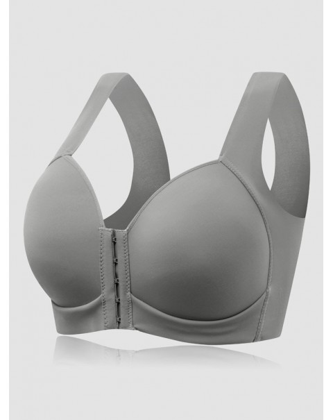 Women Solid Front Closure Wireless Lightly Lined Push Up Bras - Gray C 38