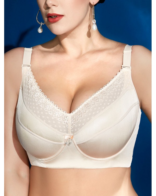 Plus Size Glossy Full Coverage Lace-trim Lightly L...
