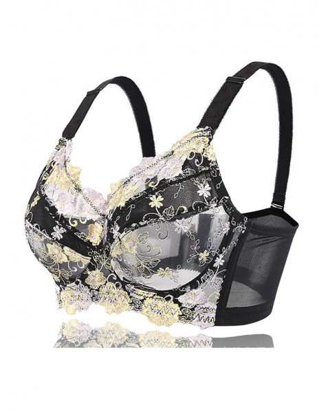 Plus Size Lace Embroidery Transparent Adjustable Gather Bra - D 44 Nude