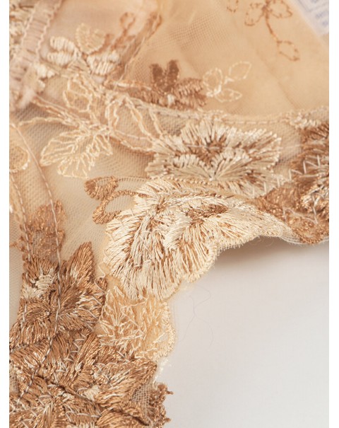Plus Size Lace Embroidery Transparent Adjustable Gather Bra - D 44 Nude