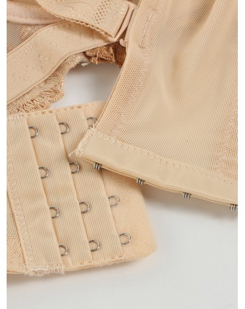Plus Size Lace Embroidery Transparent Adjustable Gather Bra - D 44 Nude