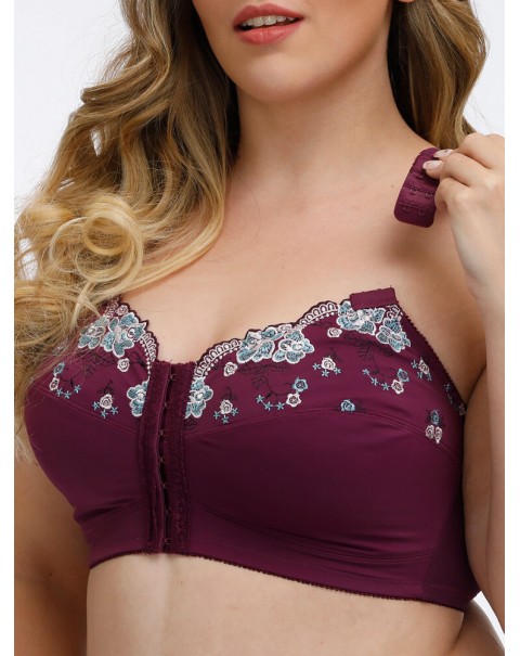 FULLGLADY Plus Size Embroidery Wireless Full Cup Front Closure Bra - C 42 White