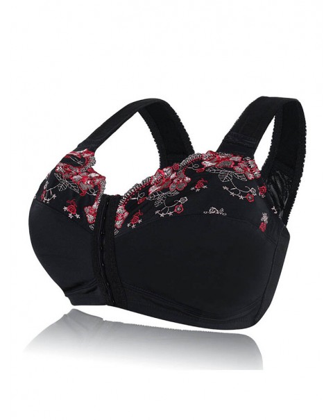 FULLGLADY Plus Size Embroidery Wireless Full Cup Front Closure Bra - C 42 White