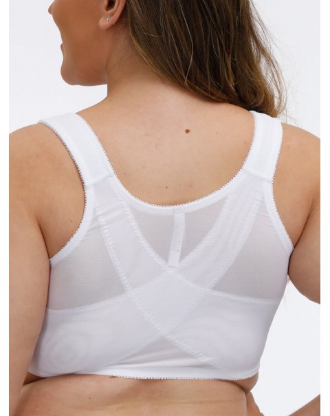 FULLGLADY Plus Size Embroidery Wireless Full Cup Front Closure Bra - C 42 White
