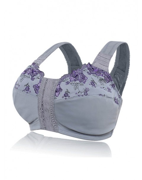 FULLGLADY Plus Size Embroidery Wireless Full Cup Front Closure Bra - C 42 White