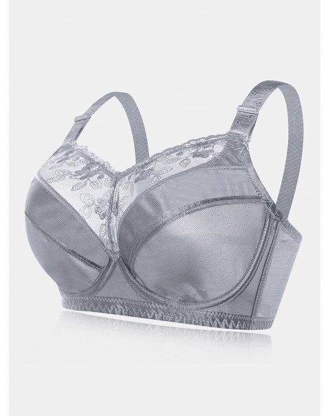 Lace Plus Size Transparent Ultra-thin Gather Push Up Bra - C 38 Dark Purple