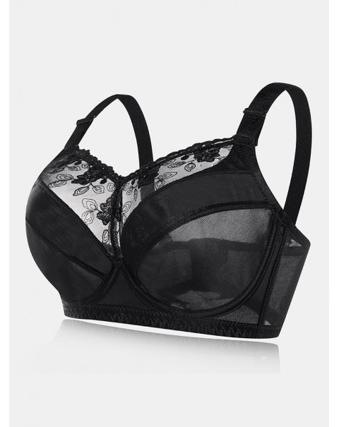Lace Plus Size Transparent Ultra-thin Gather Push Up Bra - C 38 Dark Purple