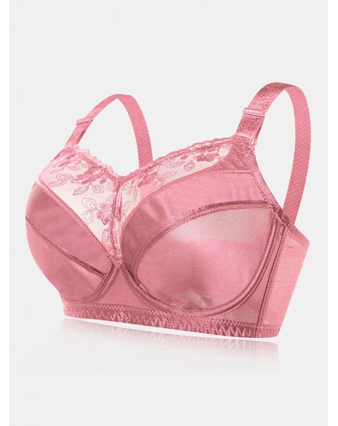 Lace Plus Size Transparent Ultra-thin Gather Push Up Bra - C 38 Dark Purple