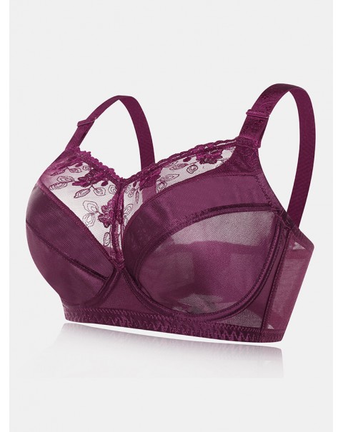 Lace Plus Size Transparent Ultra-thin Gather Push Up Bra - C 38 Dark Purple
