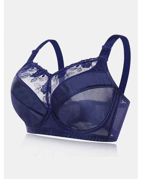 Lace Plus Size Transparent Ultra-thin Gather Push Up Bra - C 38 Dark Purple