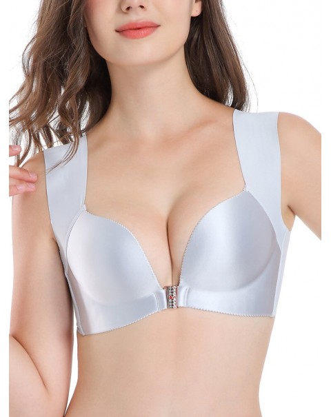 Front Closure Wireless Push Up T-Shirt Bra - C 36 Green