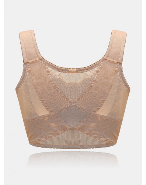 Women Comfort Embroidered Front Closure Full Cup Wireless Bras - Apricot C 38