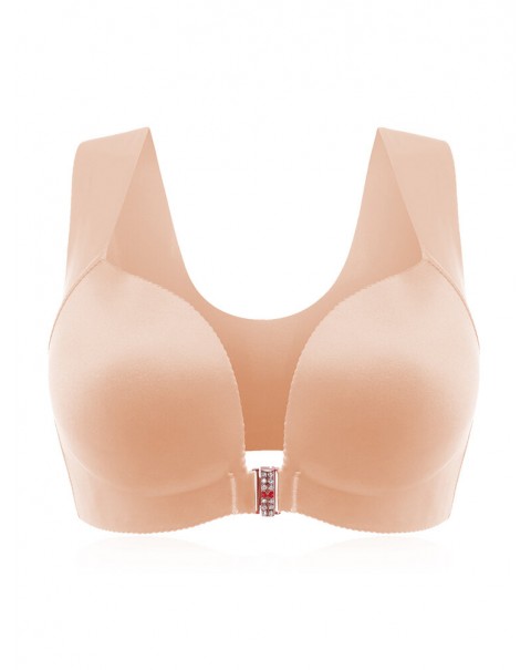 Front Closure Wireless Push Up T-Shirt Bra - C 36 Green