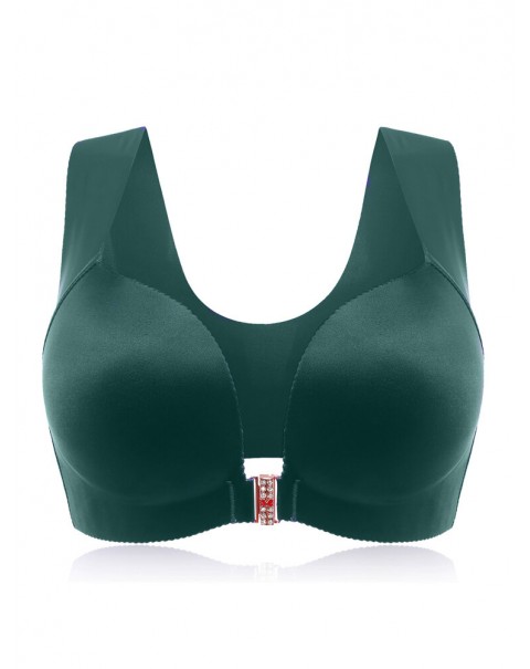 Front Closure Wireless Push Up T-Shirt Bra - C 36 Green