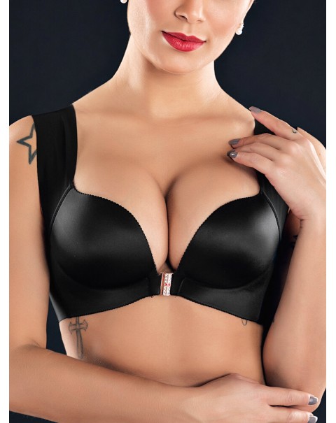 Front Closure Wireless Push Up T-Shirt Bra - C 36 Green
