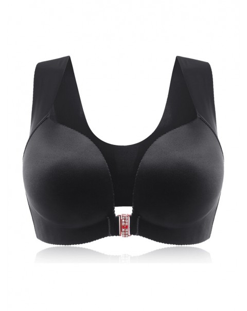 Front Closure Wireless Push Up T-Shirt Bra - C 36 Green