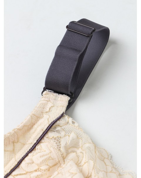 Women Lace Jacquard Contrast Bow Wireless Full Cup Cozy Lightly Lined Bra - Grey B 38