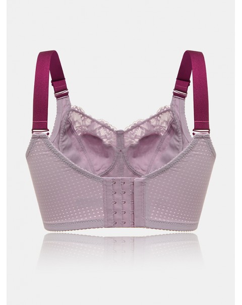 Women Lace Jacquard Contrast Bow Wireless Full Cup Cozy Lightly Lined Bra - Grey B 38