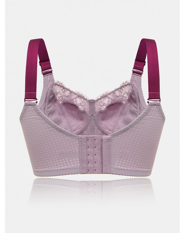 Women Lace Jacquard Contrast Bow Wireless Full Cup...