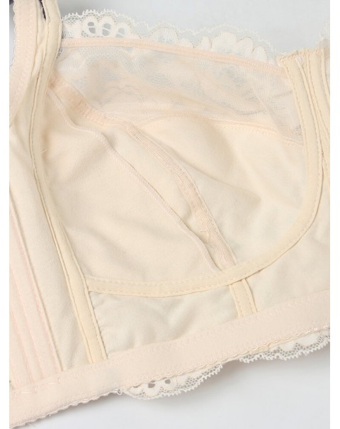 Women Lace Jacquard Contrast Bow Wireless Full Cup Cozy Lightly Lined Bra - Grey B 38