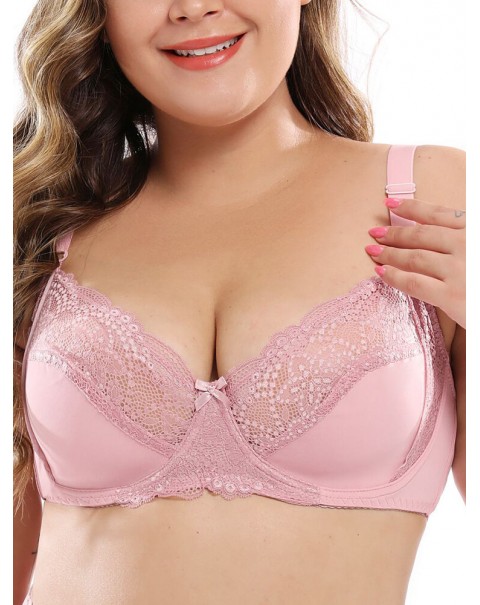 Plus Size Lace Hollow Adjustable Straps Gather Push Up Bra - G 36 White