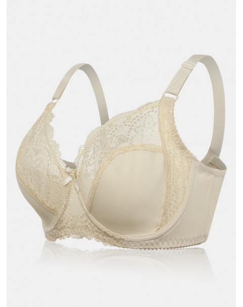 Plus Size Lace Hollow Adjustable Straps Gather Push Up Bra - G 36 White