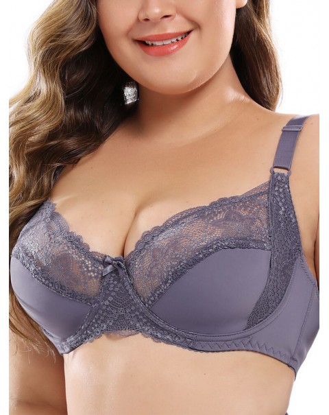 Plus Size Lace Hollow Adjustable Straps Gather Push Up Bra - G 36 White