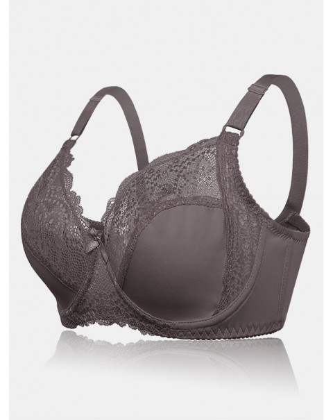 Plus Size Lace Hollow Adjustable Straps Gather Push Up Bra - G 36 White