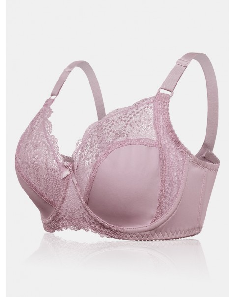 Plus Size Lace Hollow Adjustable Straps Gather Push Up Bra - G 36 White