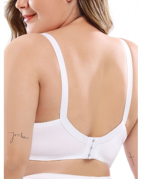 Plus Size Lace Hollow Adjustable Straps Gather Push Up Bra - G 36 White